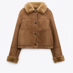 Zara DOUBLE-FACED CROPPED FAUX SUEDE JACKET